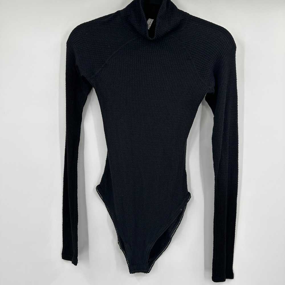 Free People Intimately Black Ribbed Turtleneck Bodysuit Long Sleeve XS OB579089